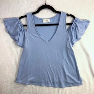 Everly S Cold‎ Shoulder Top Pastel Blue Flutter Sleeve Feminine Summer Coquette